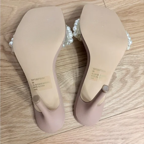 Steve Madden Pearl Embellished Heeled Sandals Nude Blush Slip-On Size 8M - Picture 5 of 6